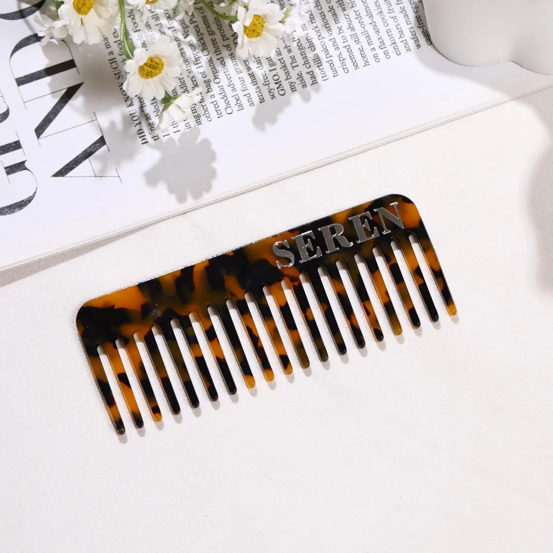 Custom Tortoise Hair Comb, Initials Name Acetate Detangling Comb, Marble-Inspired Travel-Friendly Pocket Comb, Wedding Bridesmaids Gift