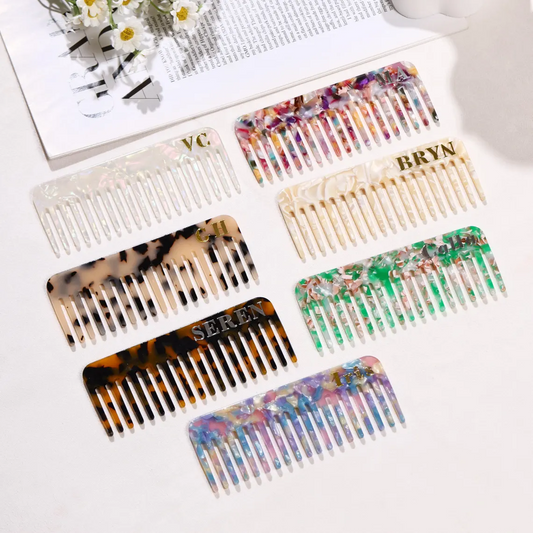 Custom Tortoise Hair Comb, Initials Name Acetate Detangling Comb, Marble-Inspired Travel-Friendly Pocket Comb, Wedding Bridesmaids Gift