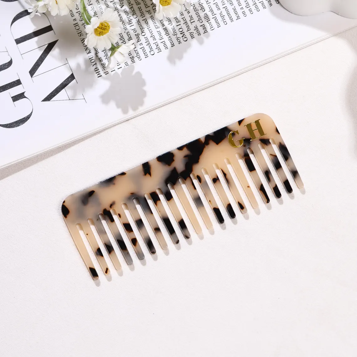 Custom Tortoise Hair Comb, Initials Name Acetate Detangling Comb, Marble-Inspired Travel-Friendly Pocket Comb, Wedding Bridesmaids Gift