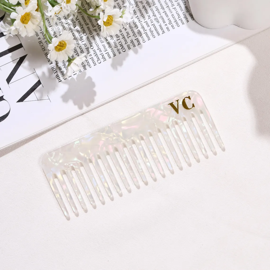 Custom Tortoise Hair Comb, Initials Name Acetate Detangling Comb, Marble-Inspired Travel-Friendly Pocket Comb, Wedding Bridesmaids Gift