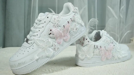 Custom Pearl  Lace Butterfly Bridal Nike Air Force 1 Sneakers